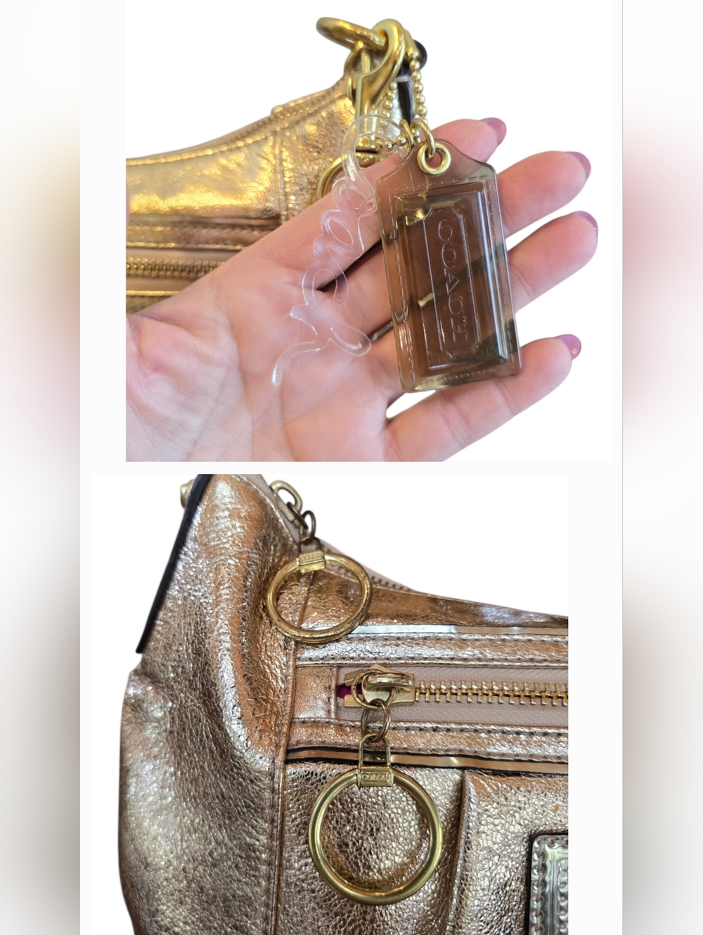 Coach Poppy Groovy Metallic Gold Leather Shoulder Bag Crossbody - Picture 12 of 17